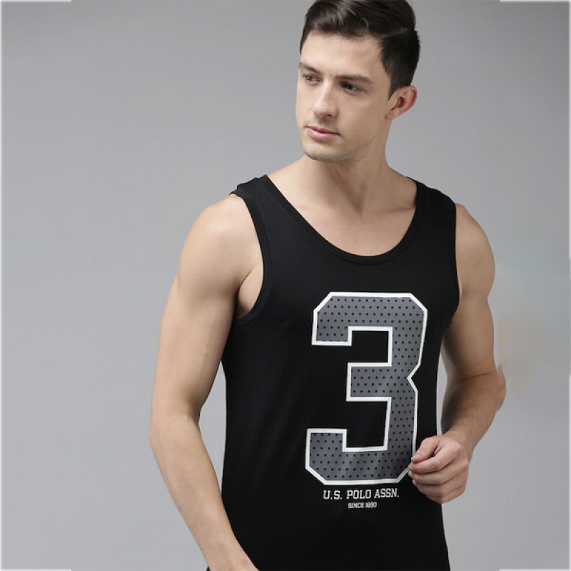 Men Black & Grey Printed Gym Vest