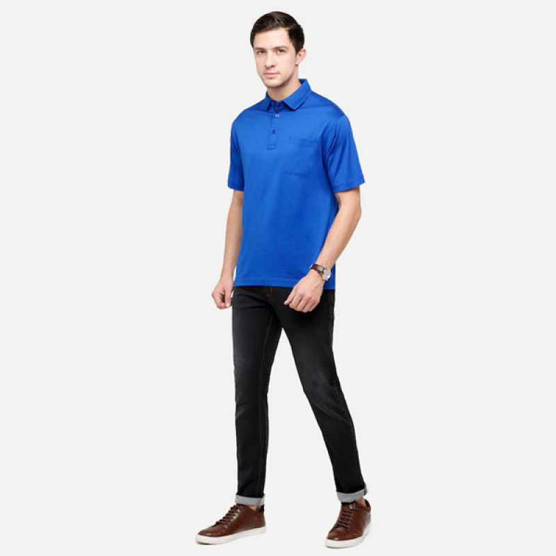 "Men Blue Polo Collar Pockets T-shirt "