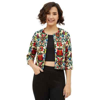 StyleStone Women's Polyester Moss Floral Printed Open Shrug