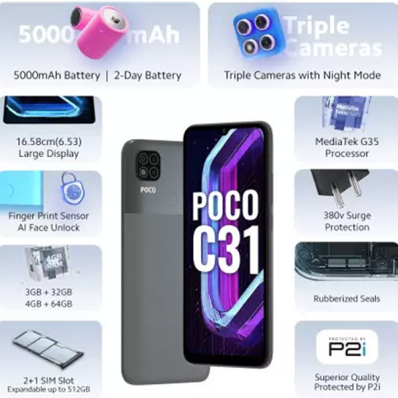 POCO C31 (Shadow Gray, 64 GB)  (4 GB RAM)