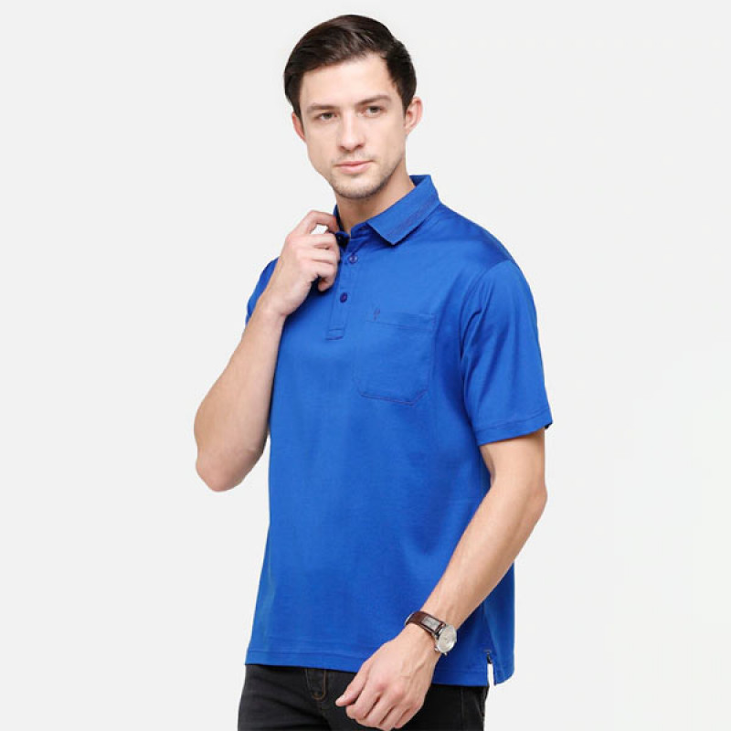 "Men Blue Polo Collar Pockets T-shirt "